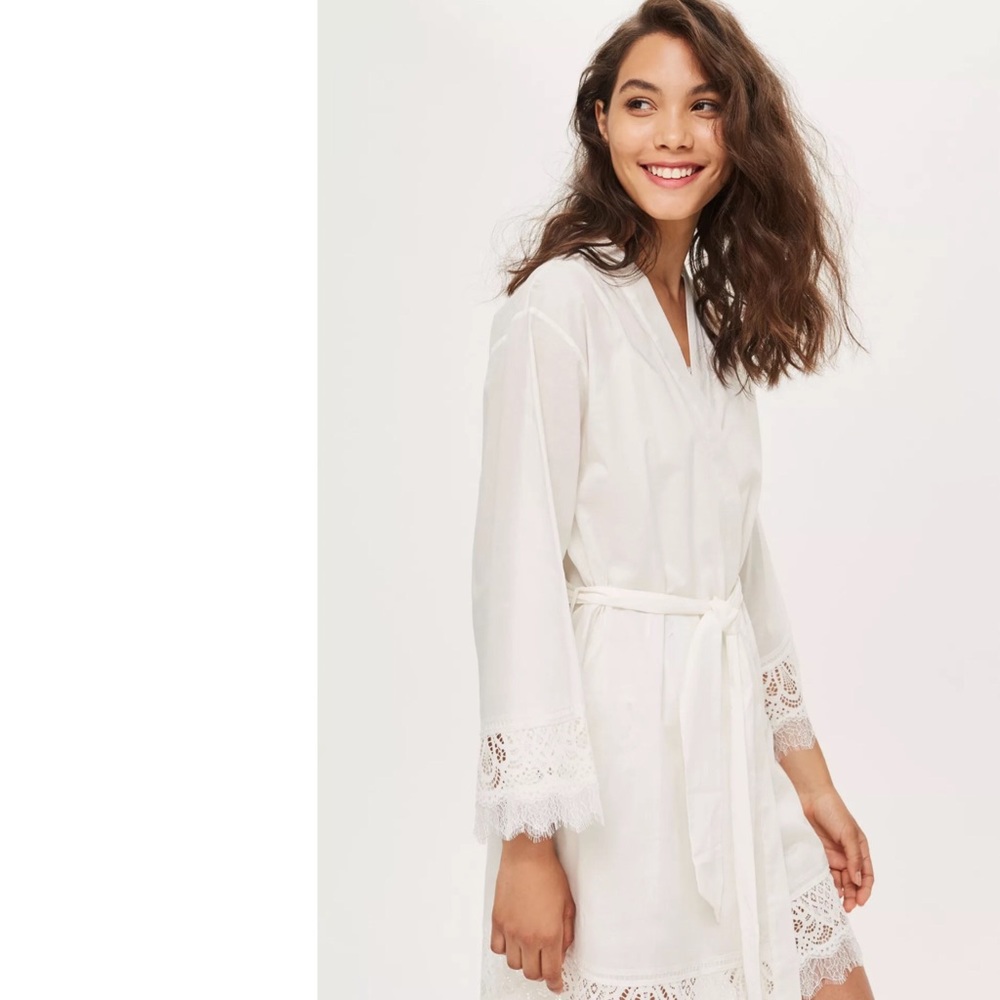 Topshop White Cotton + Lace Robe